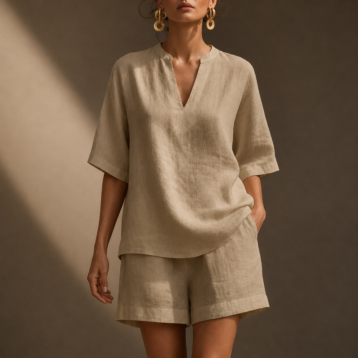 Women's Cotton Linen Two Piece Set Relaxed Oversized Top Shorts Casual Summer Beach Vacation Outfit