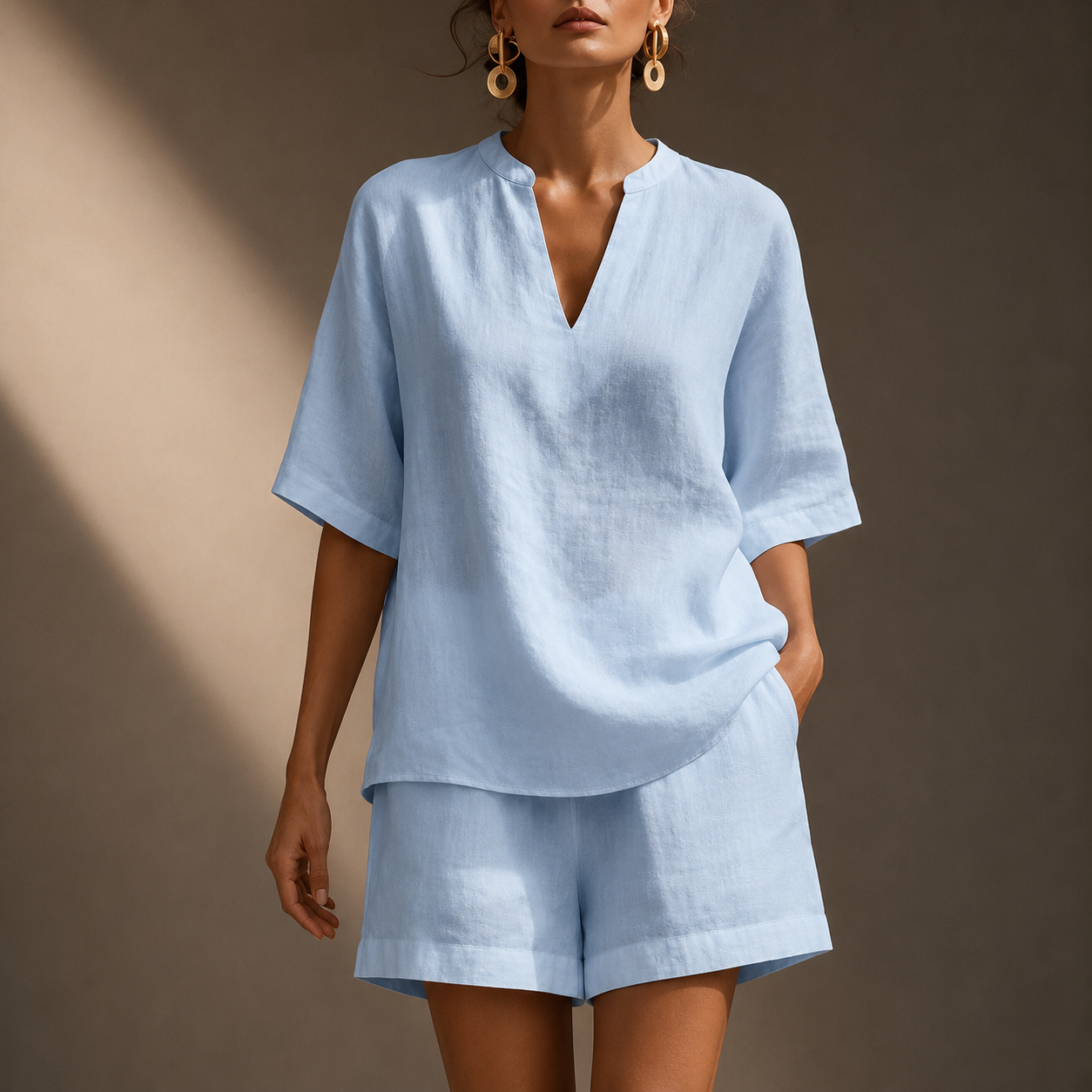 Women's Cotton Linen Two Piece Set Relaxed Oversized Top Shorts Casual Summer Beach Vacation Outfit