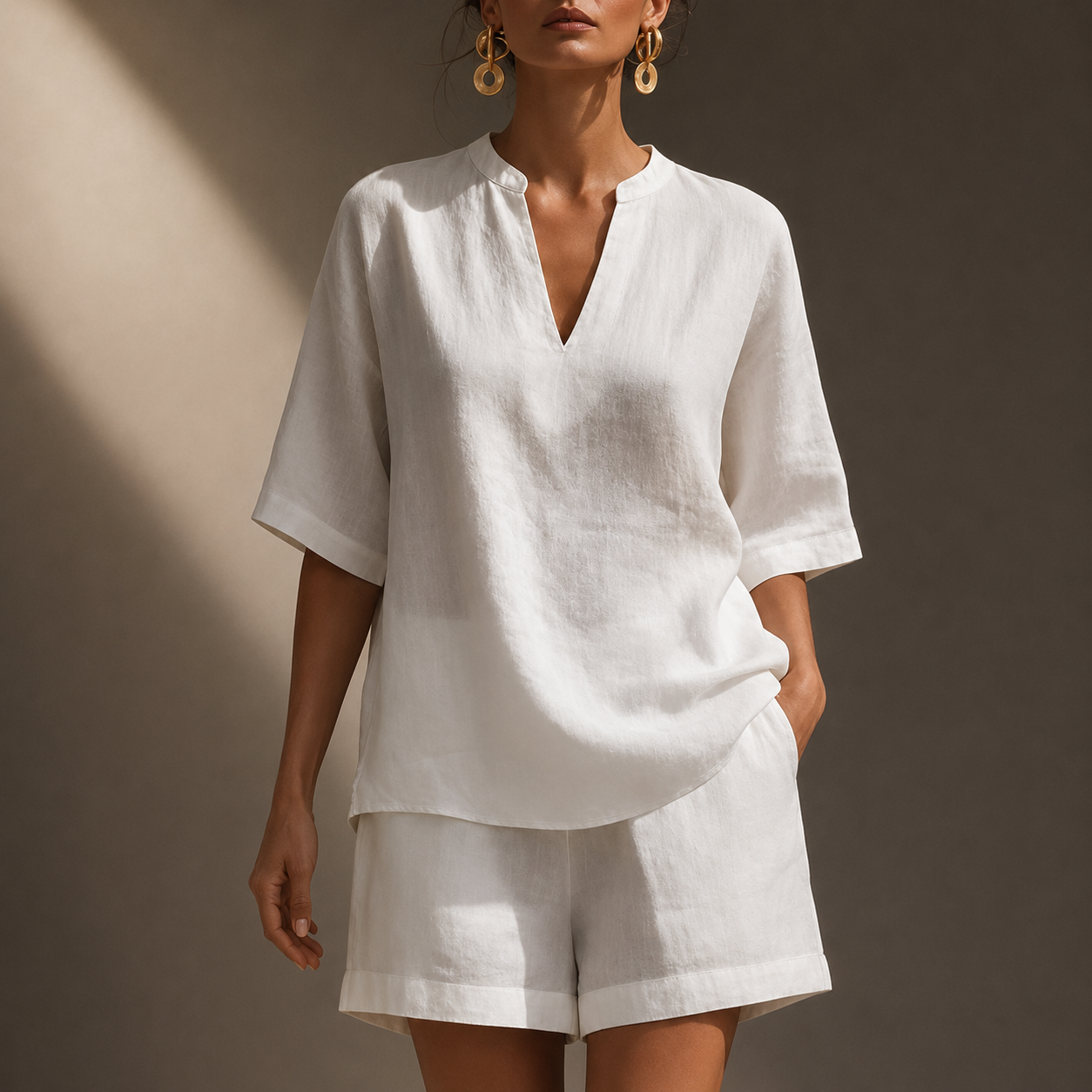 Women's Cotton Linen Two Piece Set Relaxed Oversized Top Shorts Casual Summer Beach Vacation Outfit