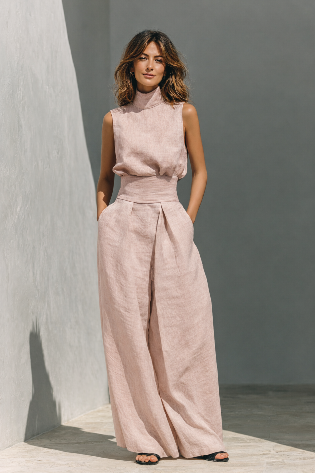 Women's Linen Two Piece Set Sleeveless Top and Wide Leg Pants Casual Summer Outfit - Seldom Seen Styles