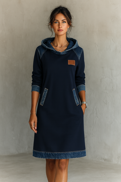 Chloe - Casual Hooded Denim Insert Dress