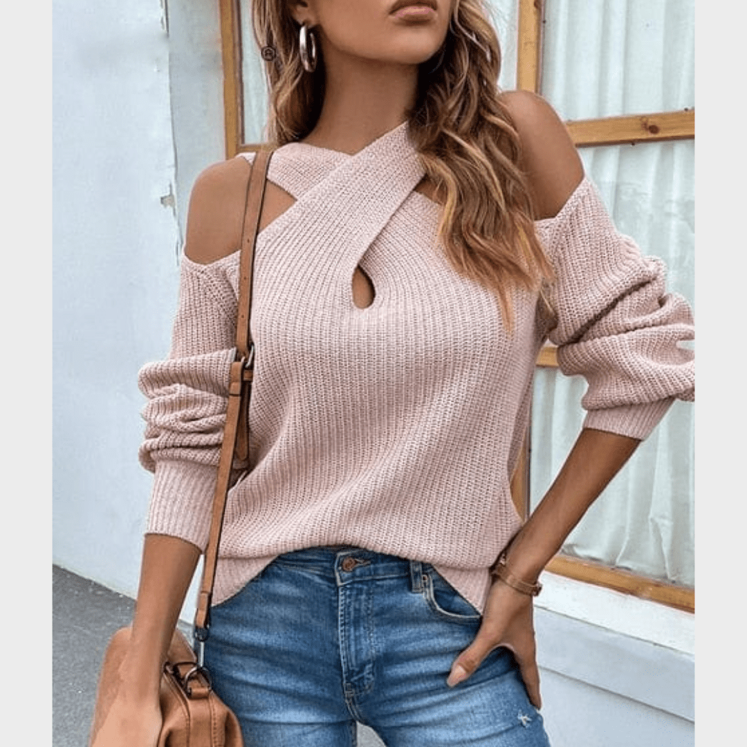 Chic Open Shoulder Knit Sweater - Seldom Seen Styles