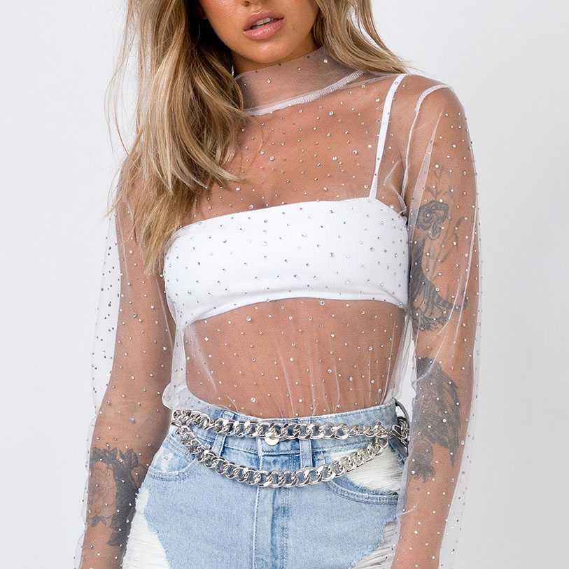 Chic Sparkle Embellished Sheer Mesh Sequin Top Tees - Seldom Seen Styles