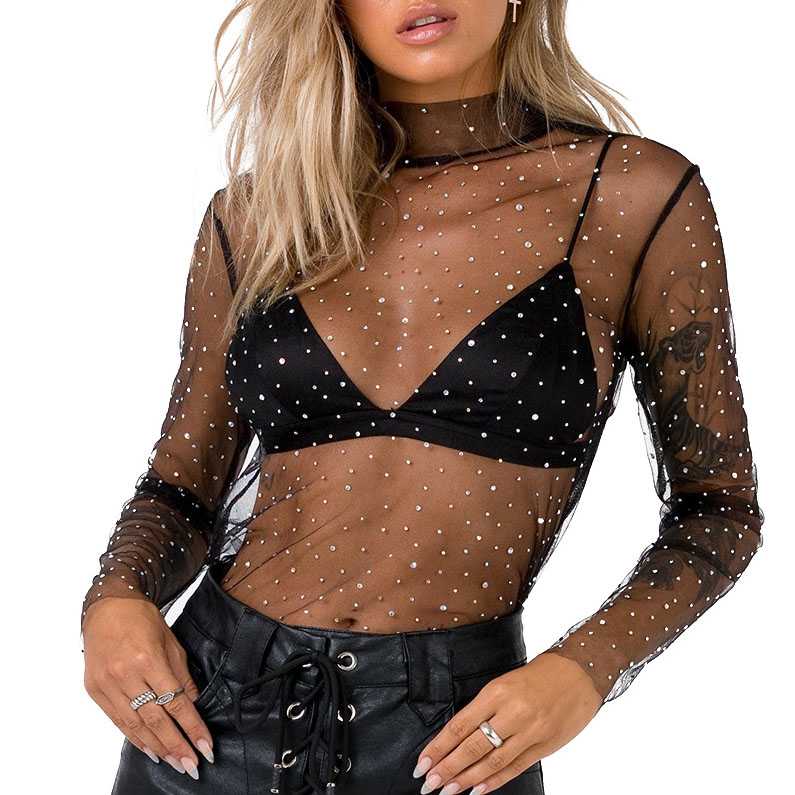 Chic Sparkle Embellished Sheer Mesh Sequin Top Tees - Seldom Seen Styles