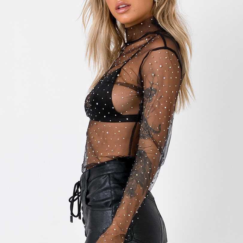 Chic Sparkle Embellished Sheer Mesh Sequin Top Tees - Seldom Seen Styles