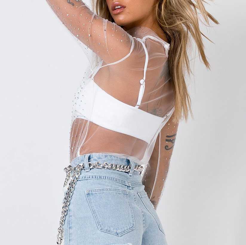 Chic Sparkle Embellished Sheer Mesh Sequin Top Tees - Seldom Seen Styles