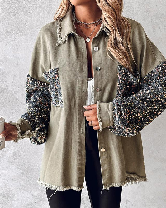 Chicme Contrast Sequin Raw Hem Shacket - Seldom Seen Styles
