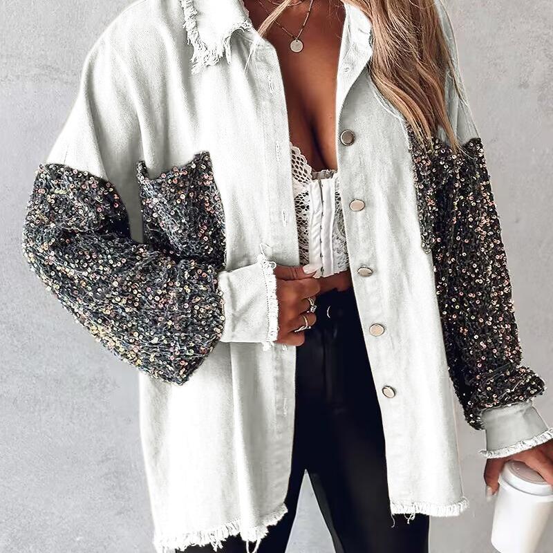 Chicme Contrast Sequin Raw Hem Shacket - Seldom Seen Styles