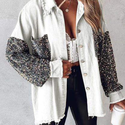 Chicme Contrast Sequin Raw Hem Shacket