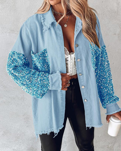 Chicme Contrast Sequin Raw Hem Shacket