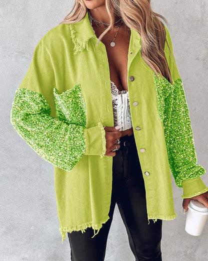 Chicme Contrast Sequin Raw Hem Shacket