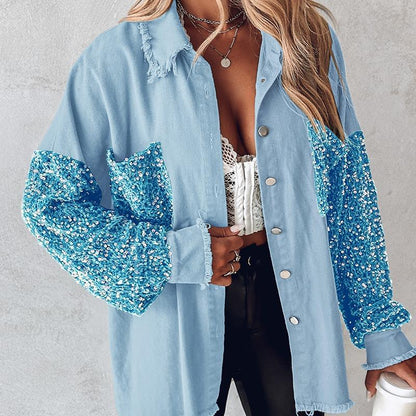 Chicme Contrast Sequin Raw Hem Shacket