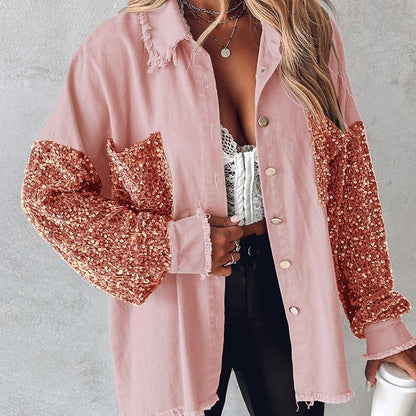 Chicme Contrast Sequin Raw Hem Shacket