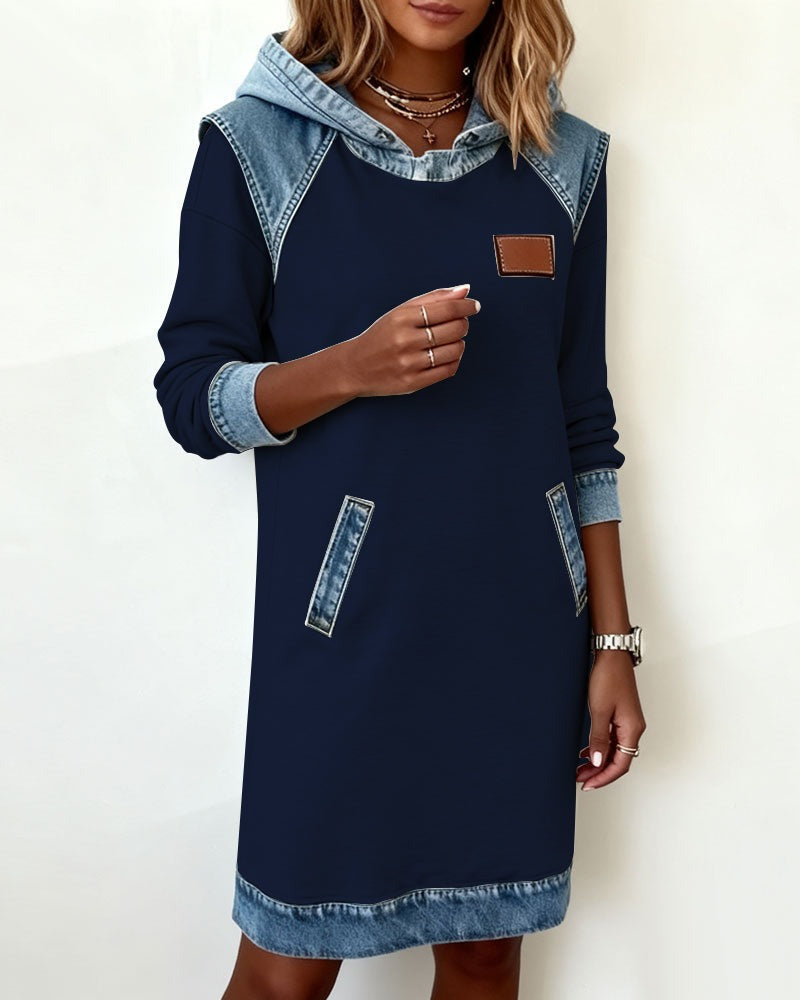 Chloe - Casual Hooded Denim Insert Dress - Seldom Seen Styles