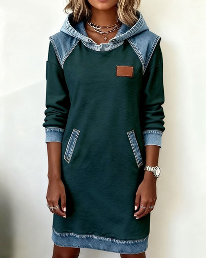Chloe - Casual Hooded Denim Insert Dress