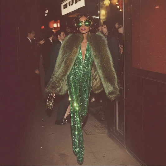 Christmas Retro Sexy Laser Deep V Jumpsuits - Seldom Seen Styles