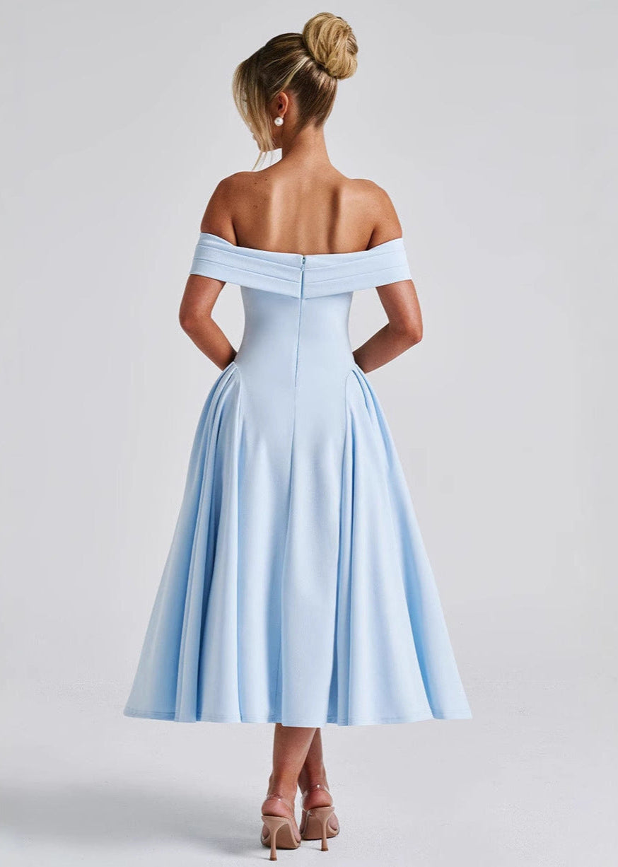 Clean | Dress with bare shoulders, flared midi - Seldom Seen Styles