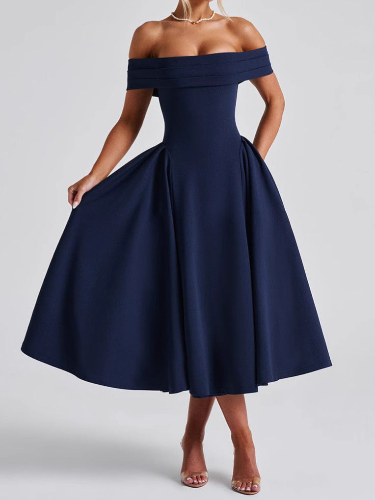 Clean | Dress with bare shoulders, flared midi - Seldom Seen Styles
