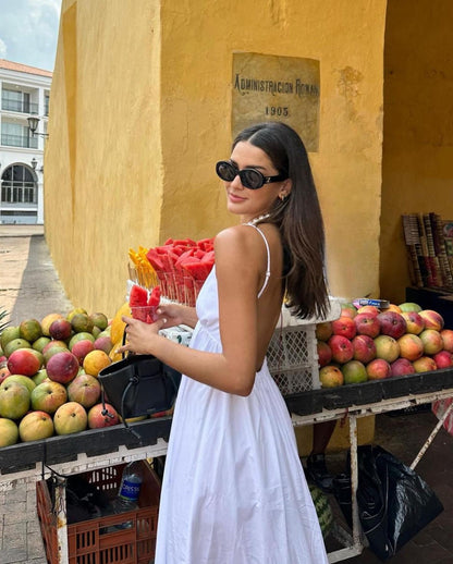 Coastal Cowgirl Open Back Langes Kleid Sommer Neue Damenmode Stil Camisole V Einfarbig Vielseitiges rückenfreies Kleid