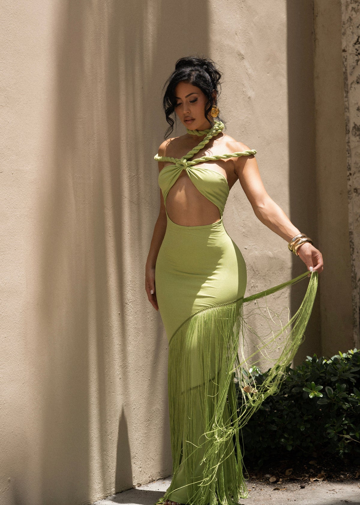 Coastal Rhythm Fringe Maxi Dress Green - Seldom Seen Styles