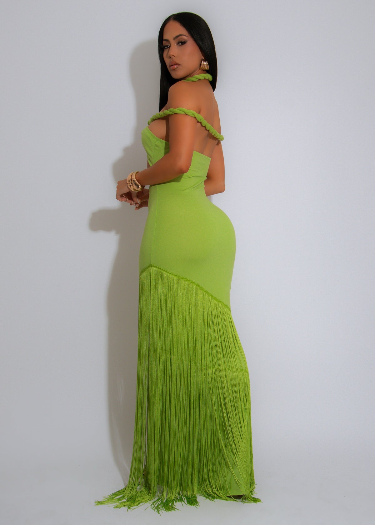 Coastal Rhythm Fringe Maxi Dress Green - Seldom Seen Styles