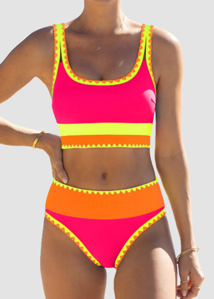 Farbkontrast Patchwork Nylon Sportlich 3-teilige Bikini-Sets