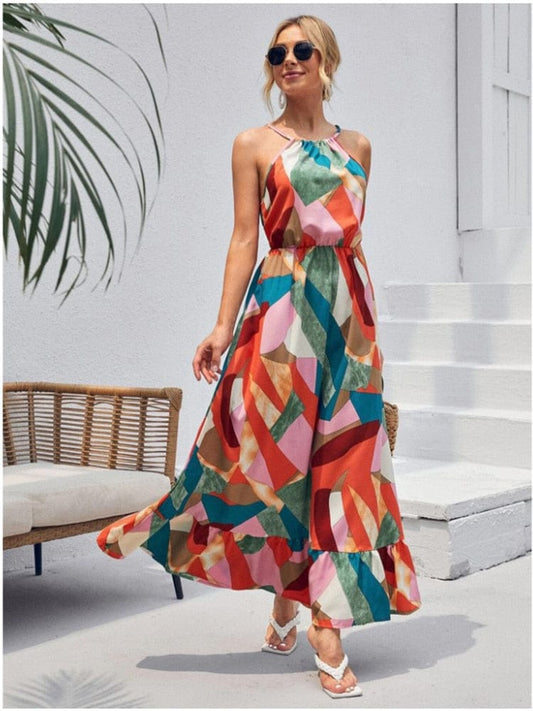 Colorful Boho Summer Halter Maxi Dress - Seldom Seen Styles