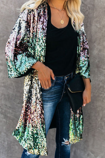 Cardigan mi-long à sequins colorés