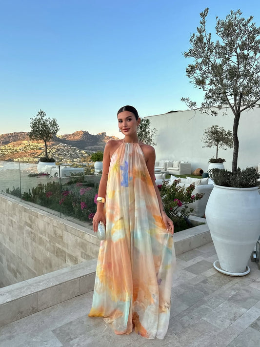Corinna | Women's Printed Halter Maxi Summer Wedding Guest Dress - Seldom Seen Styles
