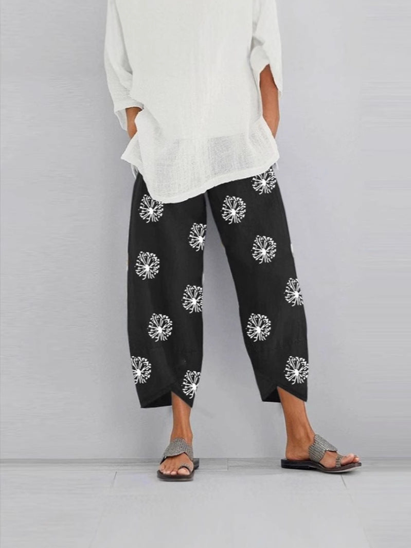 Cotton Linen Casual Summer Capri Pants Printed Cropped Comfy Baggy Trousers with Pockets Palazzo Lounge Pants - Seldom Seen Styles