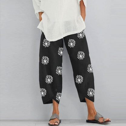 Pantalon Capri d'été décontracté en coton et lin, imprimé, court, confortable, ample, avec poches, pantalon de détente Palazzo