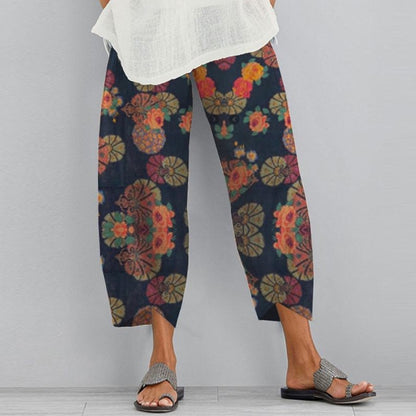 Pantalon Capri d'été décontracté en coton et lin, imprimé, court, confortable, ample, avec poches, pantalon de détente Palazzo