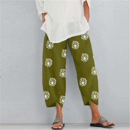 Pantalon Capri d'été décontracté en coton et lin, imprimé, court, confortable, ample, avec poches, pantalon de détente Palazzo