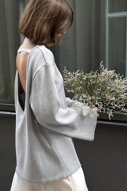 Locker sitzende, schulterfreie Baumwollpullover für Damen, Wintermode, einfarbig, langärmelig, lässige Rundhals-Outfits