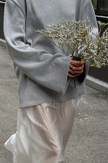 Locker sitzende, schulterfreie Baumwollpullover für Damen, Wintermode, einfarbig, langärmelig, lässige Rundhals-Outfits