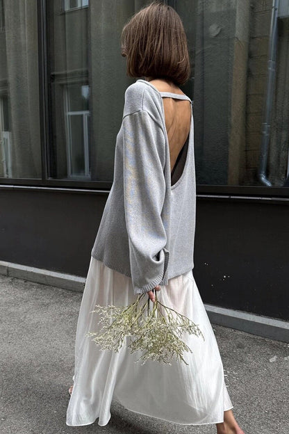 Locker sitzende, schulterfreie Baumwollpullover für Damen, Wintermode, einfarbig, langärmelig, lässige Rundhals-Outfits