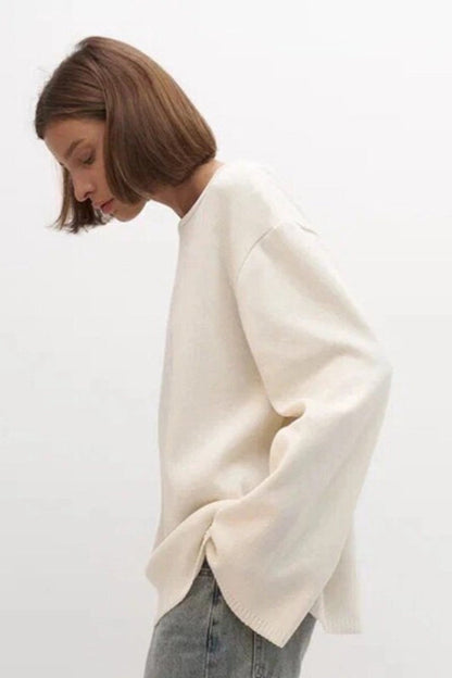 Locker sitzende, schulterfreie Baumwollpullover für Damen, Wintermode, einfarbig, langärmelig, lässige Rundhals-Outfits