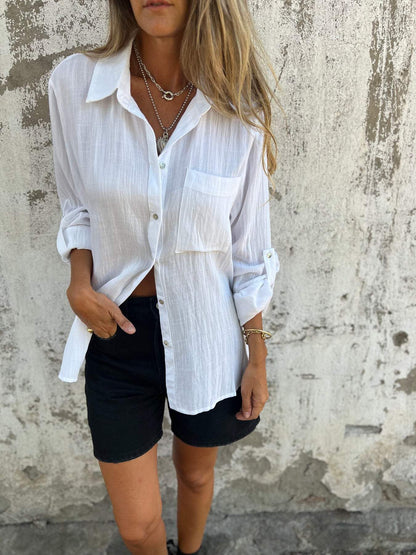 Chemise à revers en coton et lin