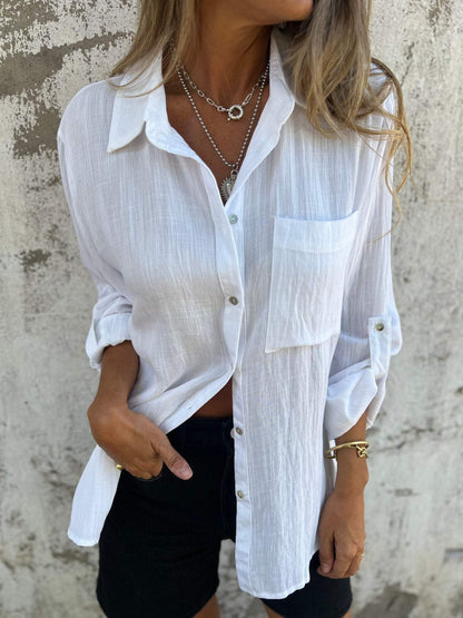 Chemise à revers en coton et lin
