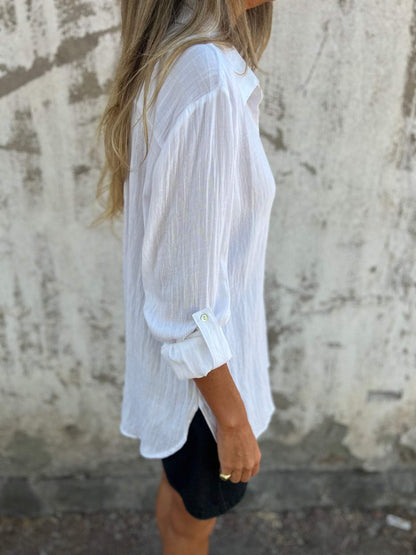 Chemise à revers en coton et lin