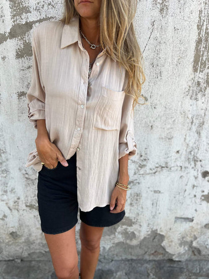 Chemise à revers en coton et lin
