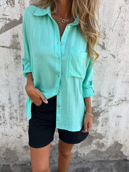 Chemise à revers en coton et lin