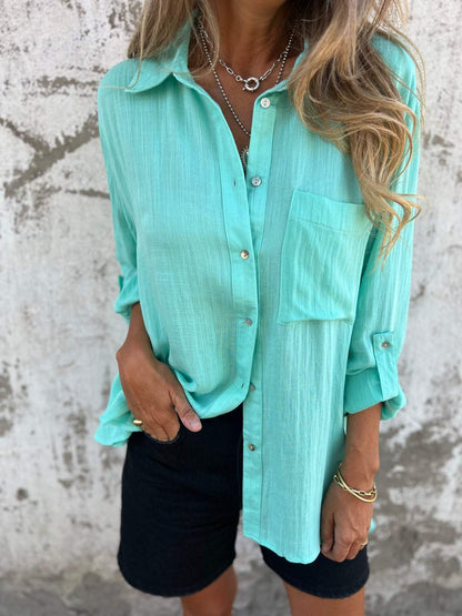 Chemise à revers en coton et lin