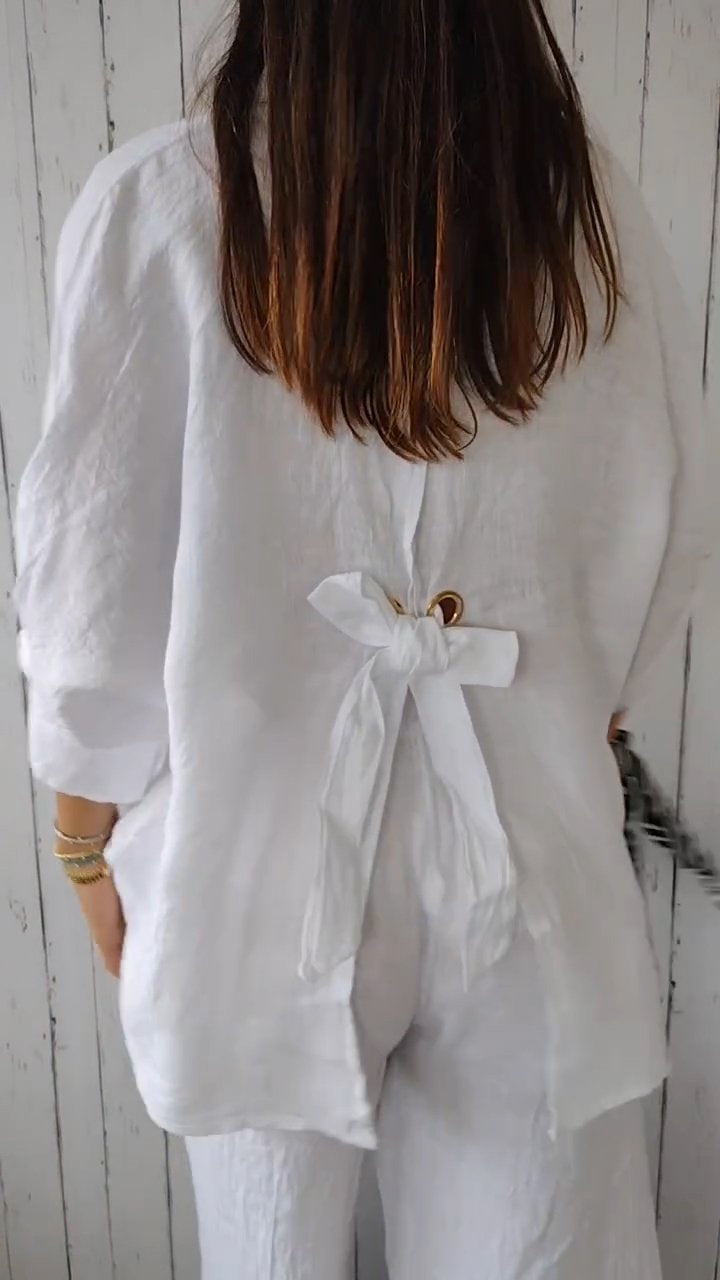 Cotton and Linen Tie Back Design Shirt - Seldom Seen Styles