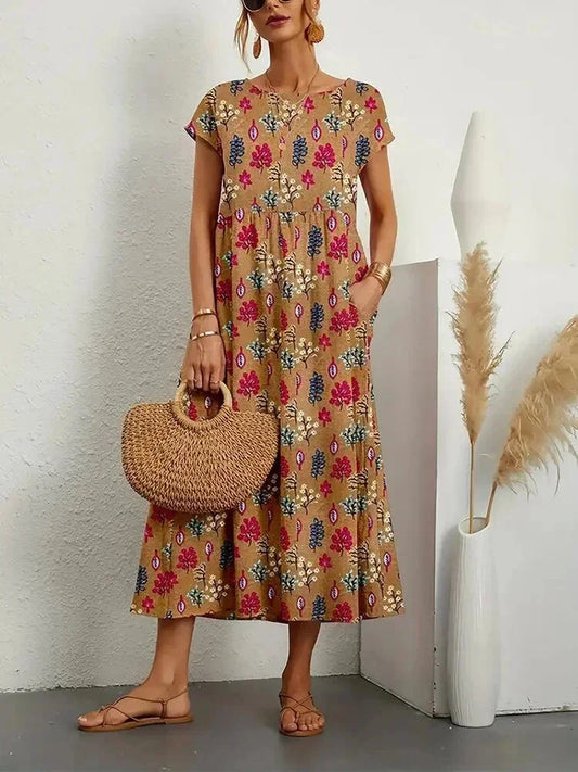 Cotton midi dress floral print with pockets for women - Seldom Seen Styles