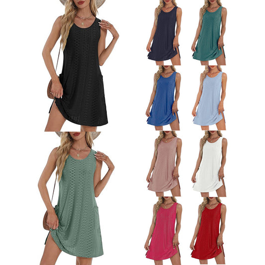 Coverup Summer Dresses for Women 2025 Eyelet Casual Loose Sleeveless Sundresses Tank Dresses with Pockets - Seldom Seen Styles