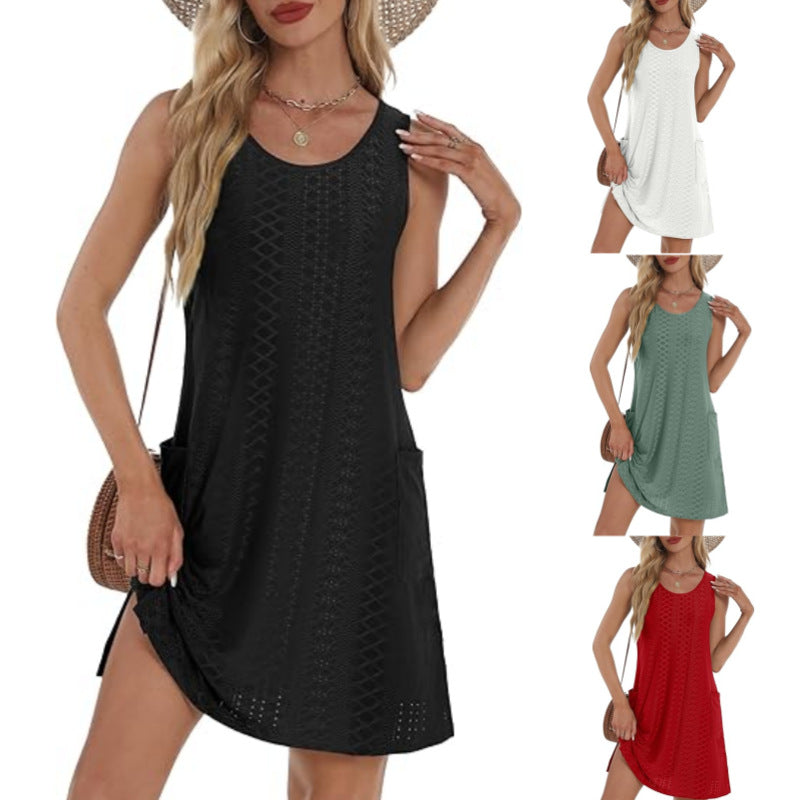 Coverup Summer Dresses for Women 2025 Eyelet Casual Loose Sleeveless Sundresses Tank Dresses with Pockets - Seldom Seen Styles