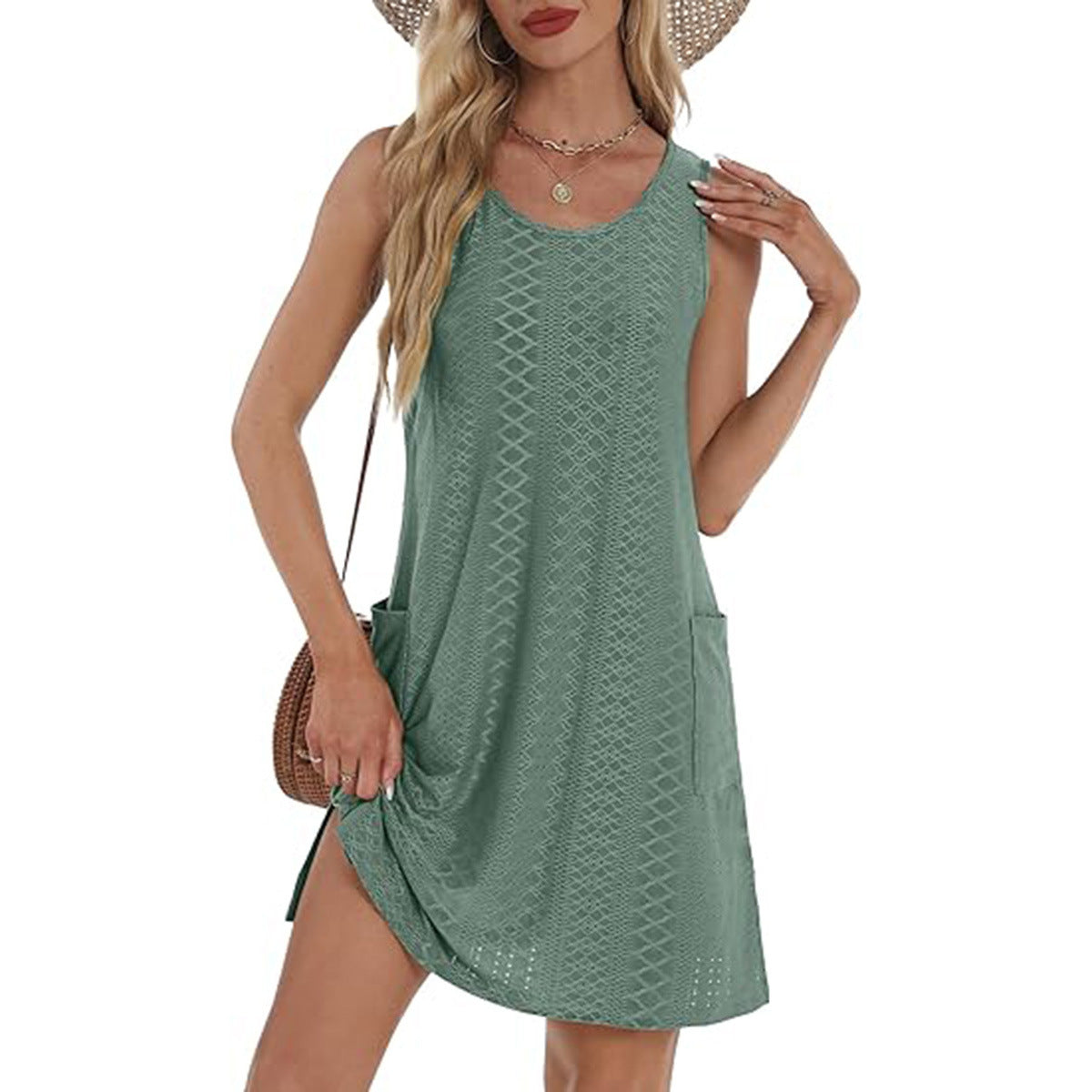 Coverup Summer Dresses for Women 2025 Eyelet Casual Loose Sleeveless Sundresses Tank Dresses with Pockets - Seldom Seen Styles