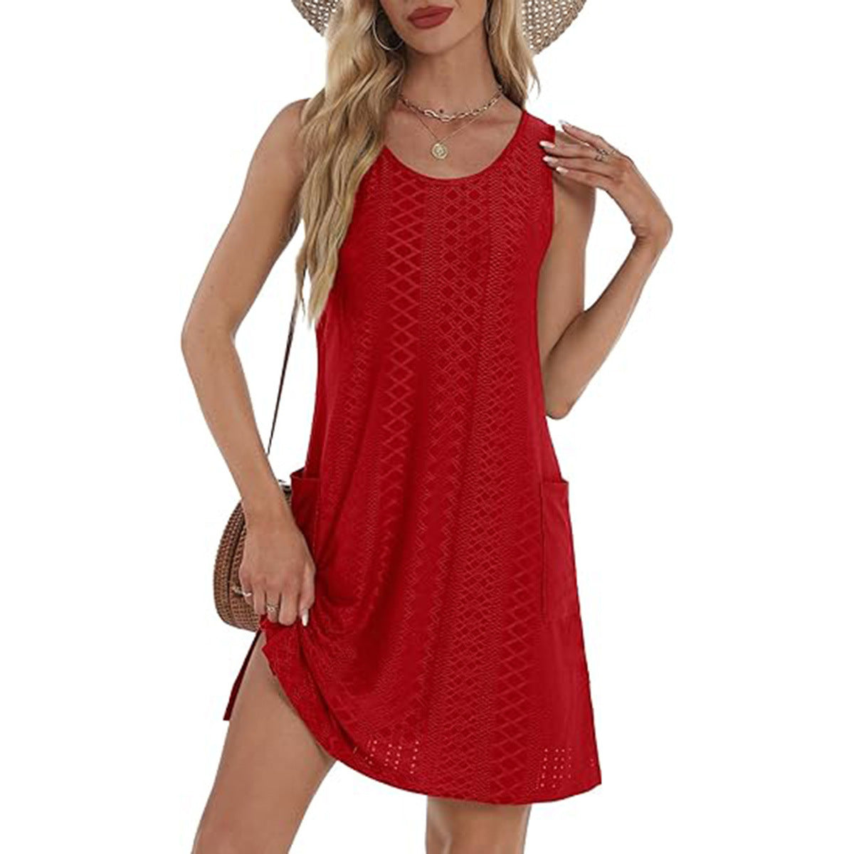 Coverup Summer Dresses for Women 2025 Eyelet Casual Loose Sleeveless Sundresses Tank Dresses with Pockets - Seldom Seen Styles