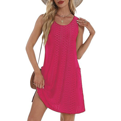 Robes d'été décontractées à œillets pour femmes, amples, sans manches, avec poches, collection 2025